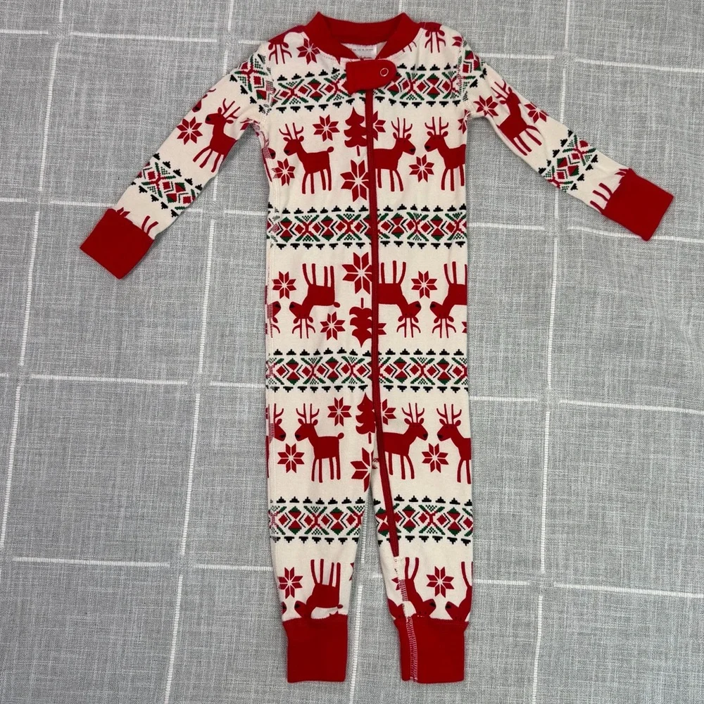 Hanna Andersson 18-24 Month Holiday Dear Deer Organic Cotton Zip Sleeper Pajamas